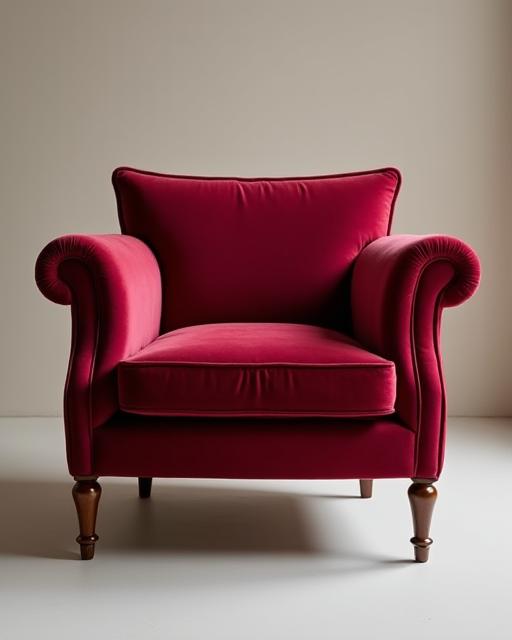 Elegante sillón de estilo clásico con tapicería de terciopelo.
