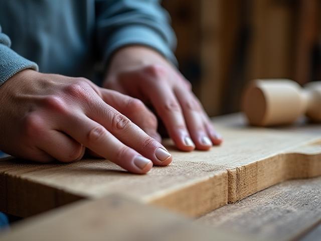 En hånd som pusser et stykke av bærekraftig tre